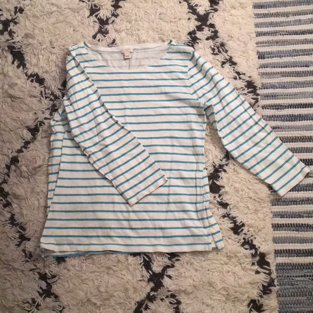 JCREW stripped boatneck 3/4 sleeve, Aqua T